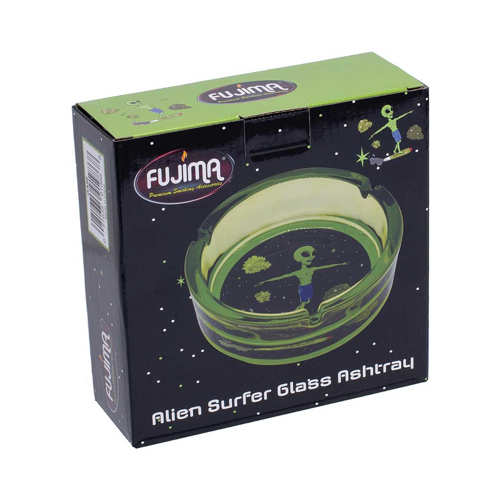 Green Alien Surfer Glass Ashtray