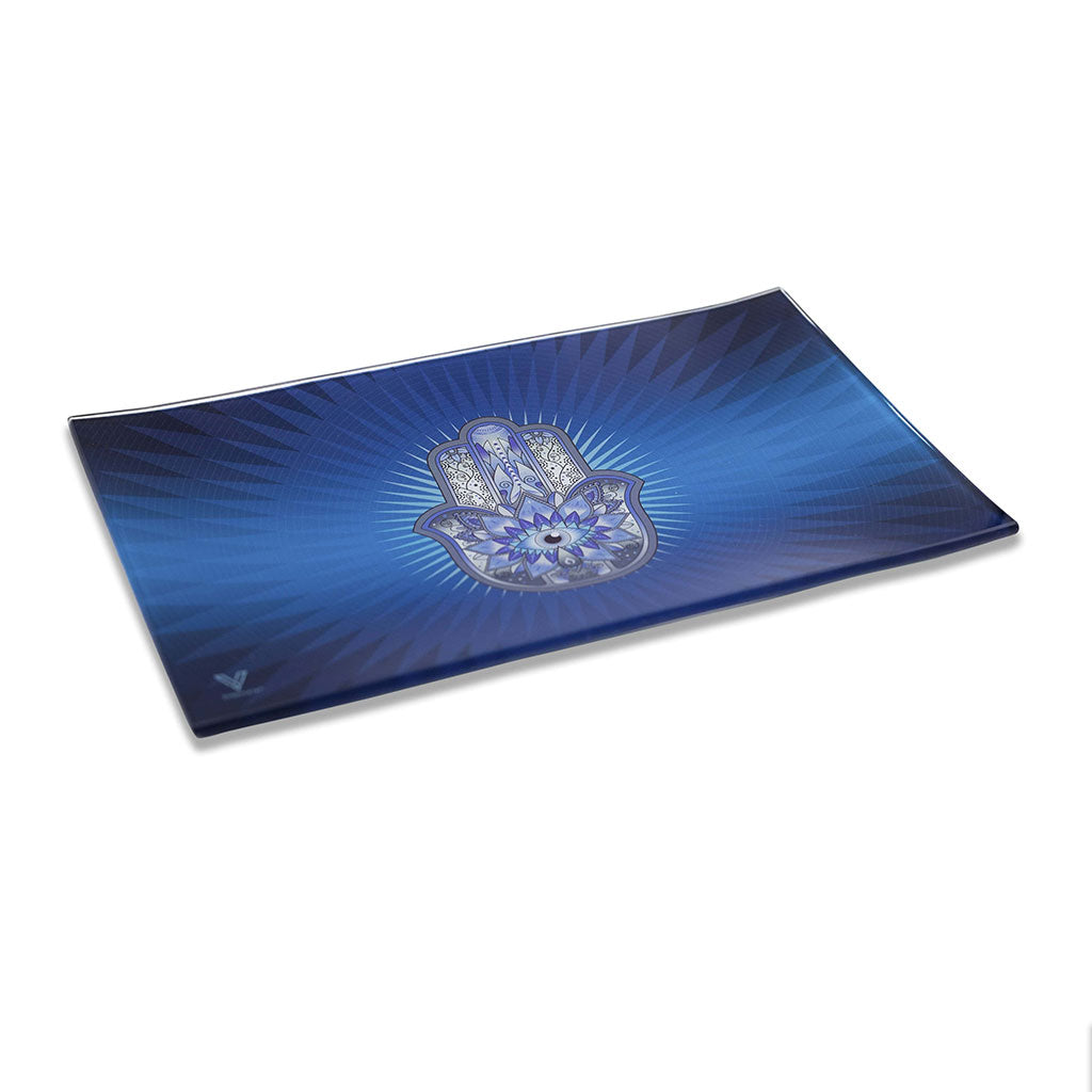 Hamsa Blue Glass Tray (Med)