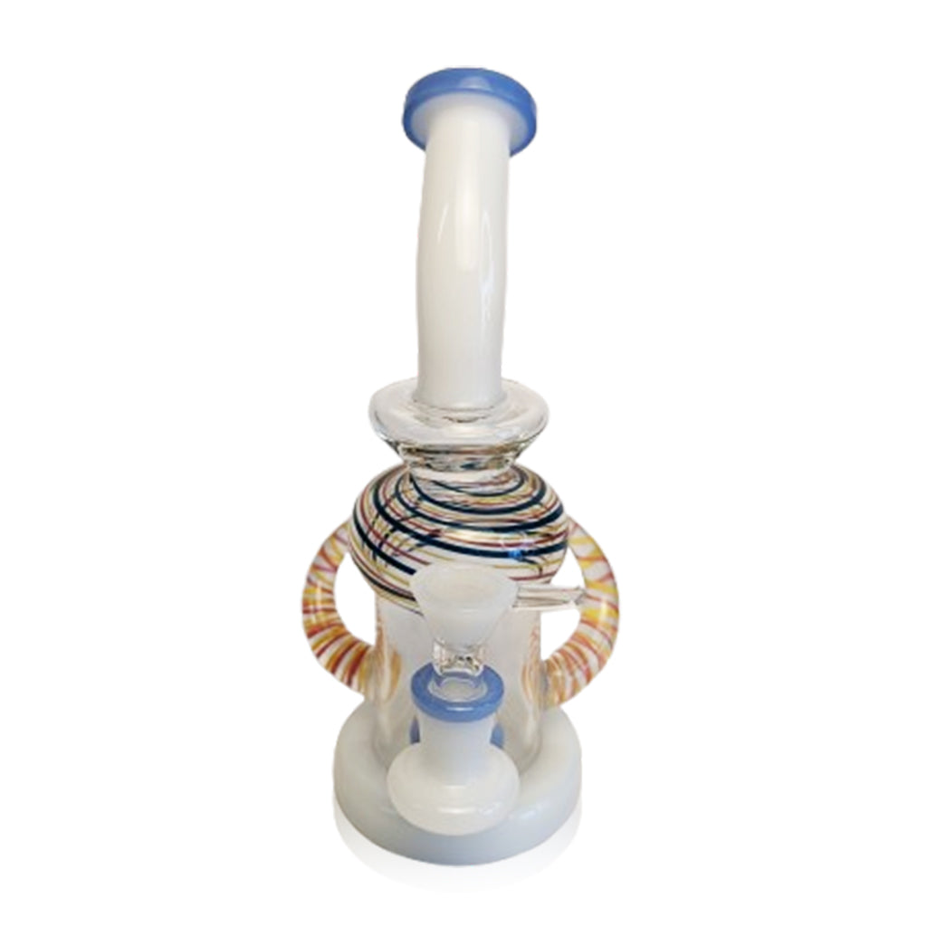 Milk Glass Wrapped Spiral Double Horn Showerhead Perc Rig