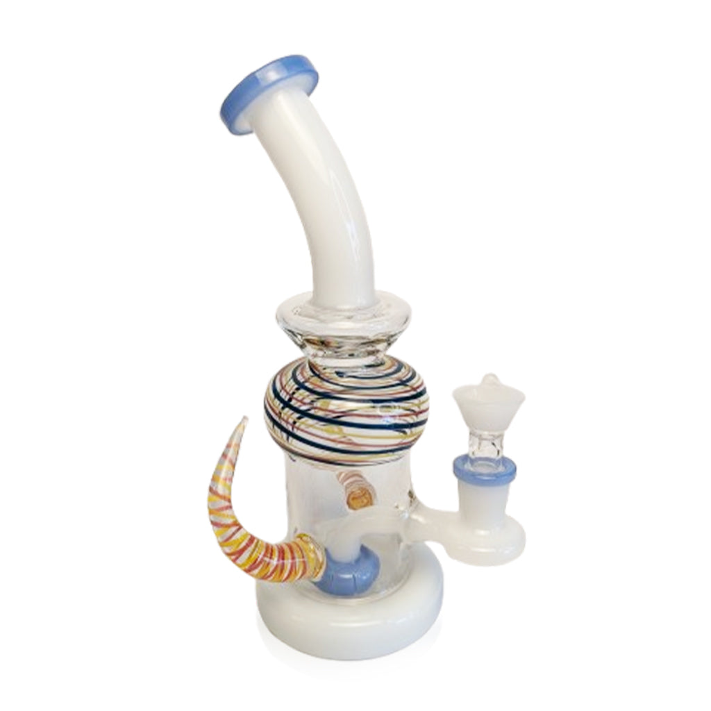 Milk Glass Wrapped Spiral Double Horn Showerhead Perc Rig
