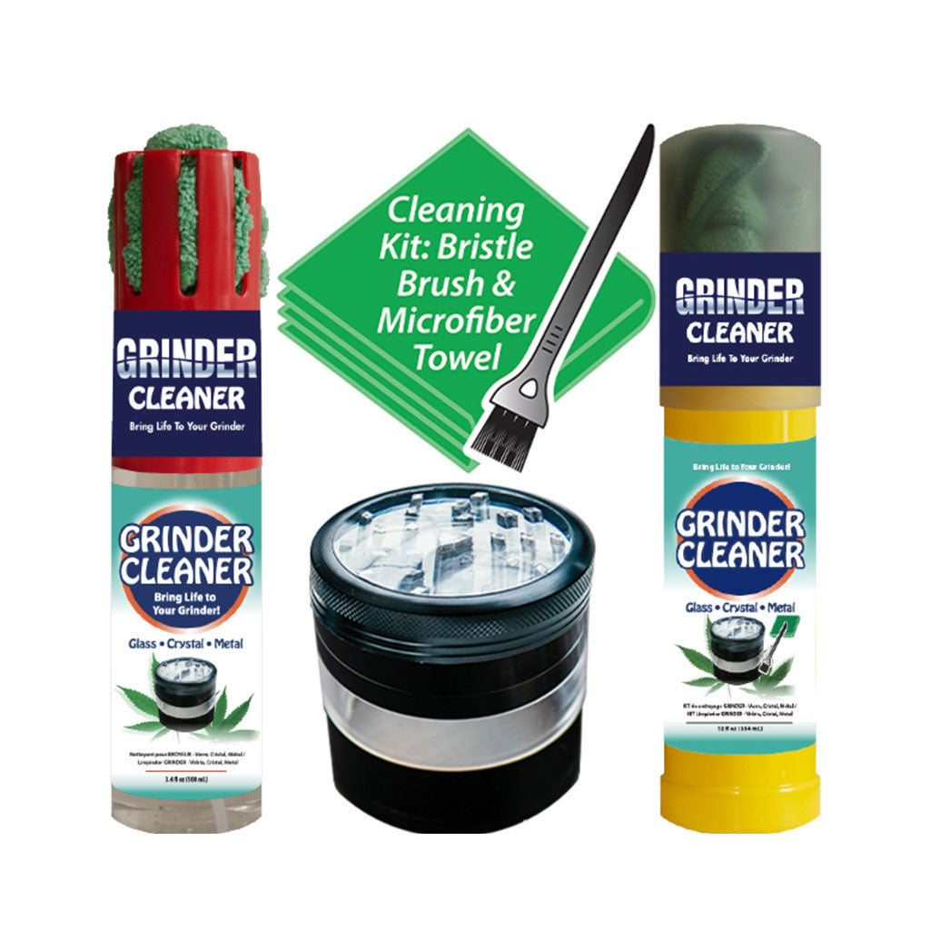 Repel-Aide Bong Life Grinder Cleaner / 12Oz Kit W/ White Cup Cap, Microfiber Towel. Bristle Brush