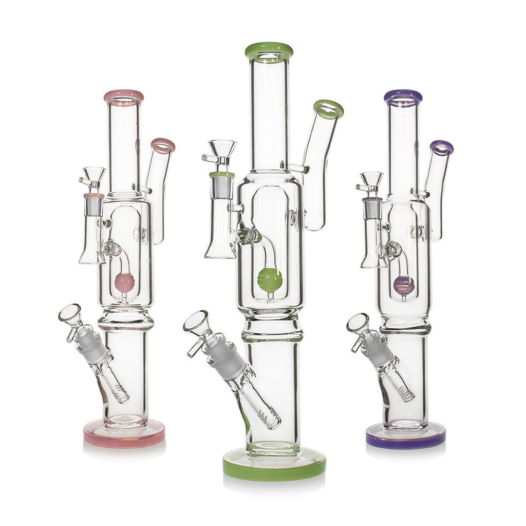 Sphere Perc Double Bowl Glass Bong With Side Arm Recycler