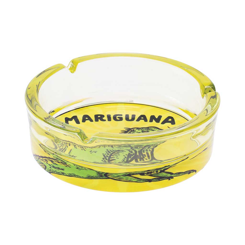 Yellow Mariguana Glass Ashtray