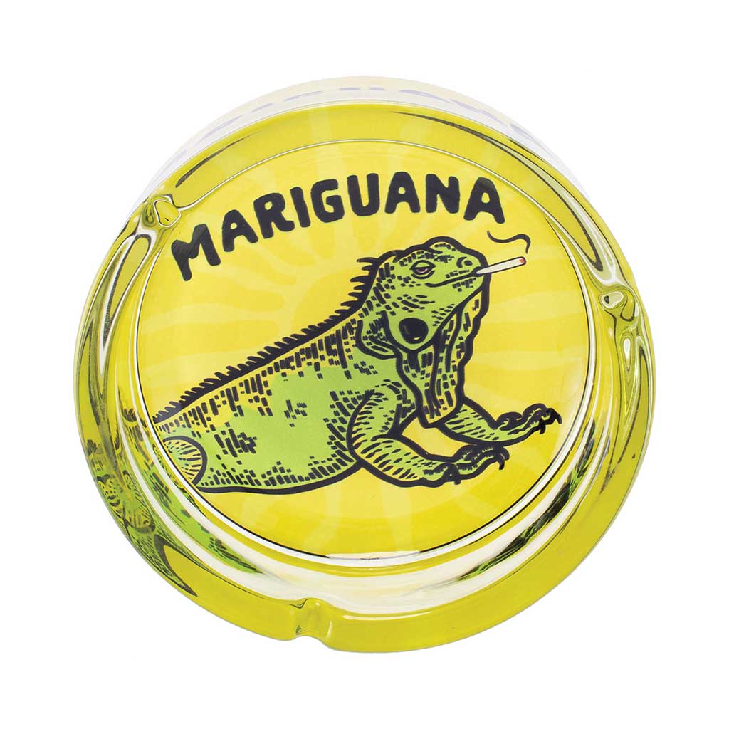 Yellow Mariguana Glass Ashtray