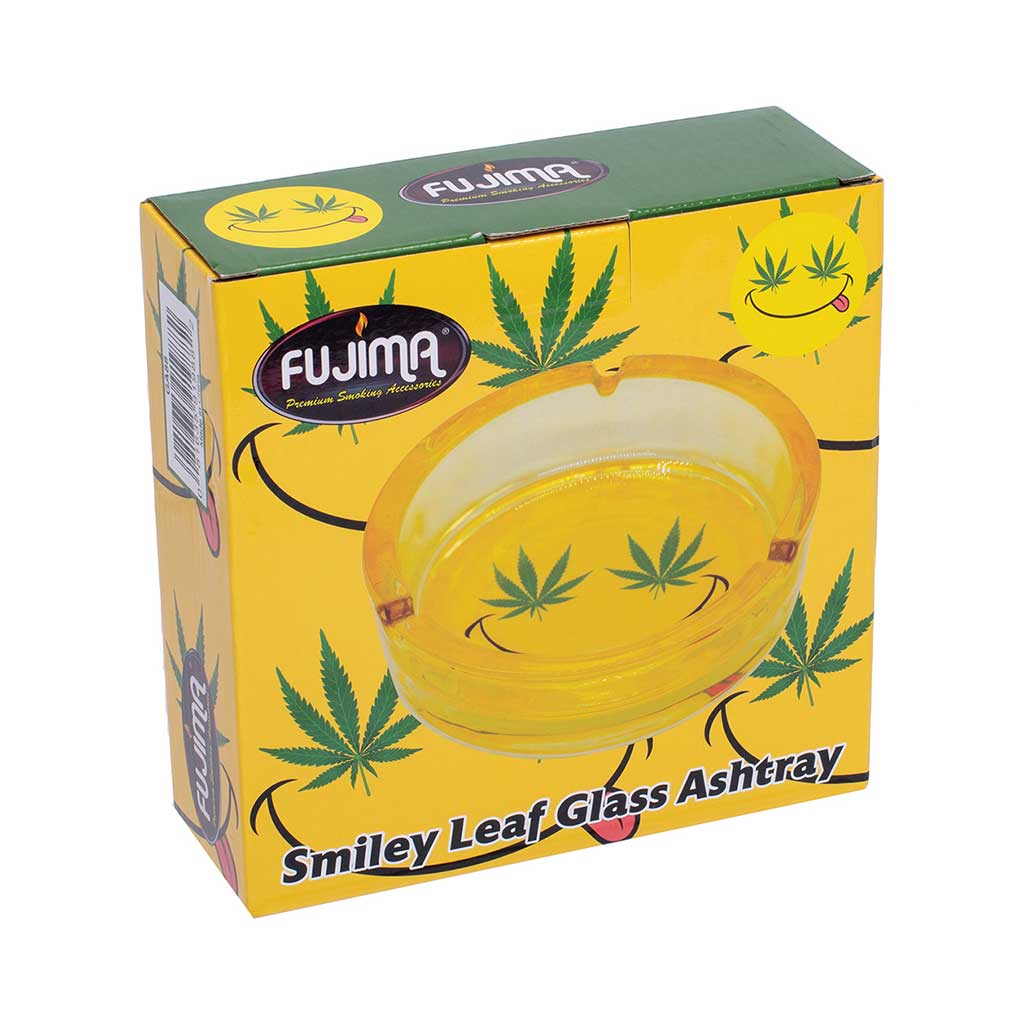 Yellow Smiley Leaf Glass Ashtray